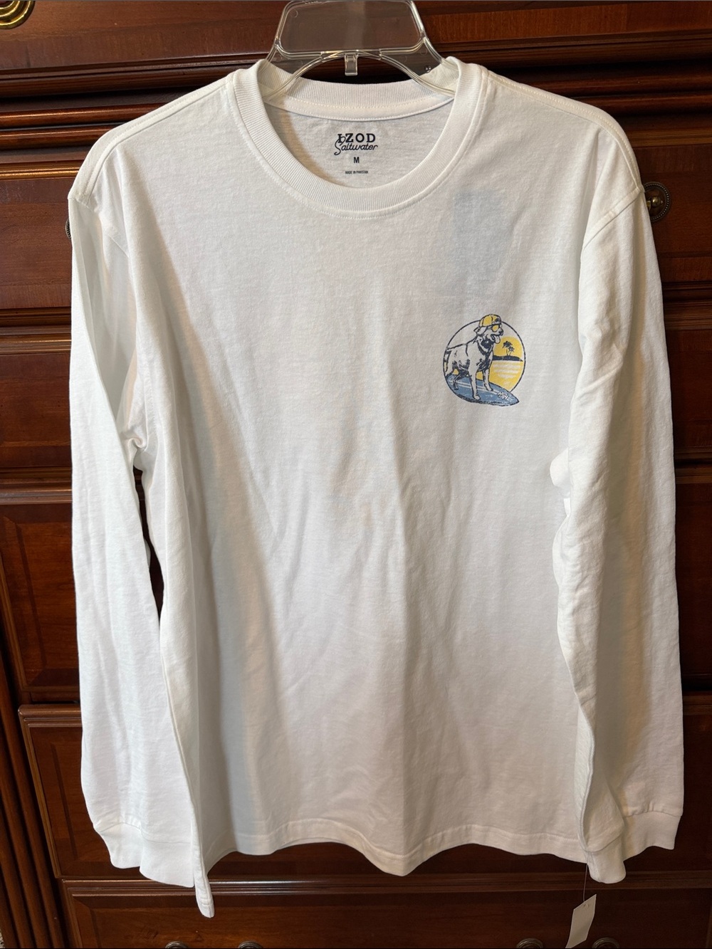 Izod White Long Sleeve Tee with Yellow & Blue Surf Graphic